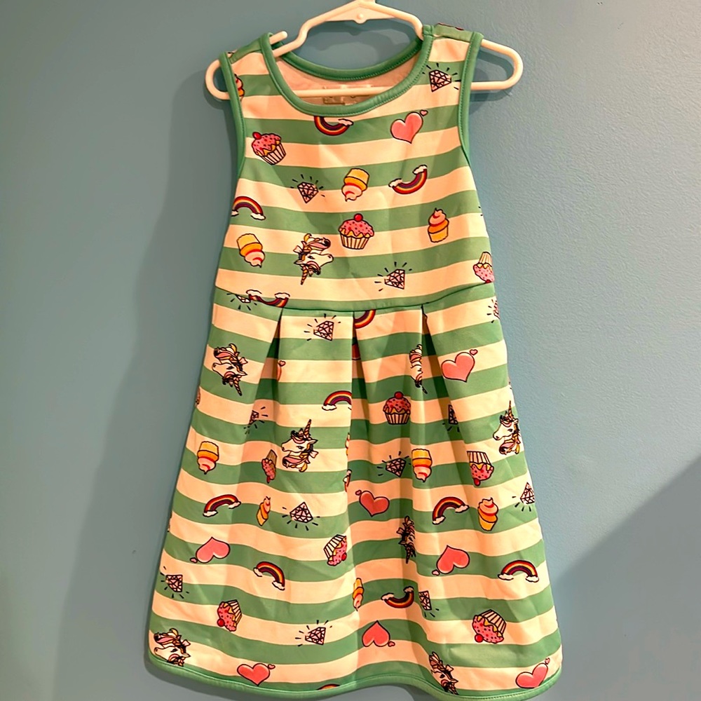 Girls dress with unicorns m, cupcakes, hearts, rainbow, diamonds